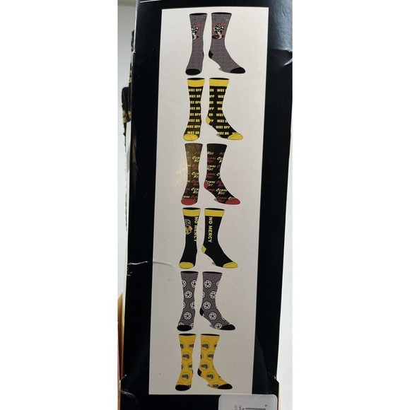 NWT Bio World Cobra Kai 6 Pair Crew Socks Size 8-12 Gray Yellow Red - Picture 1 of 4